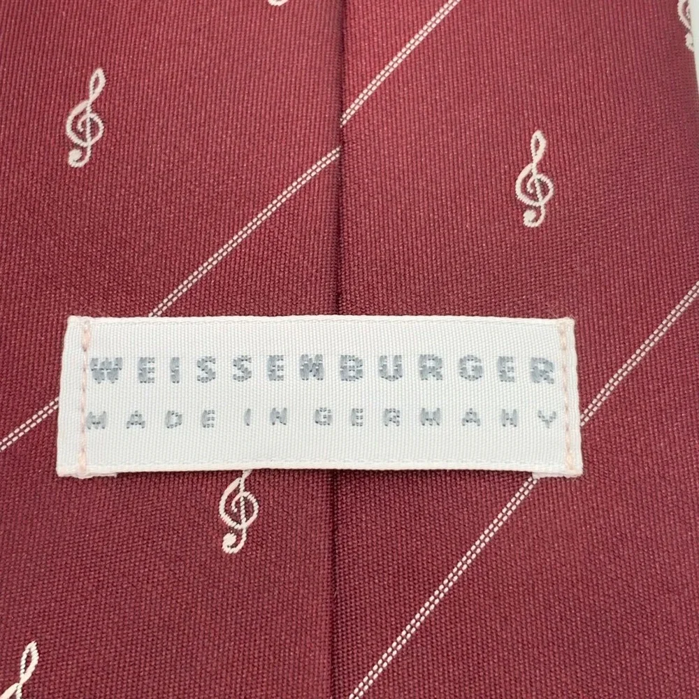 Weissenburger Men's Necktie Burgundy/White Music‎ Notes Diagonal Stripe Germany